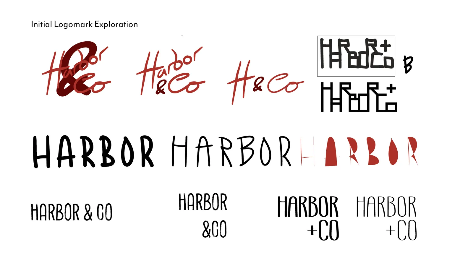 Hand-drawn sketches exploring Harbor & Co. logomark directions